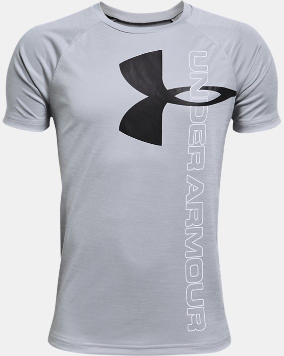 Boys' UA Tech™ Split Logo Hybrid Short Sleeve, Gray, pdpMainDesktop image number 0